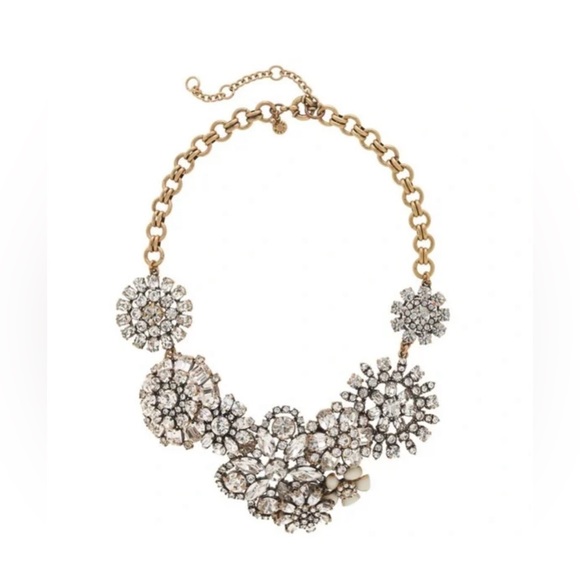NWT Luxury Maximalist Spring J. Crew Crystal Flower Lattice Statement Necklace - Picture 3 of 15